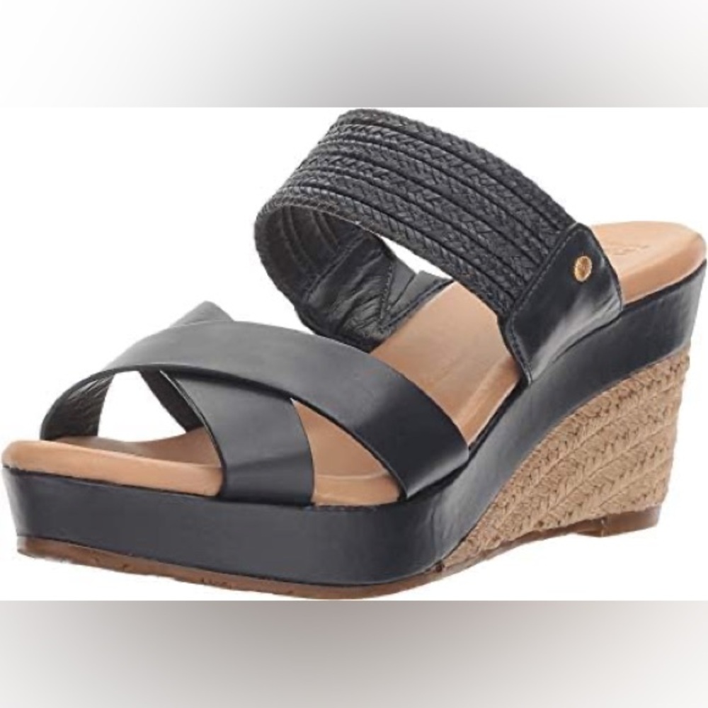 Ugg Women’s 8.5 Adriana Navy Blue Braided Jute Platform Wedge Heel
